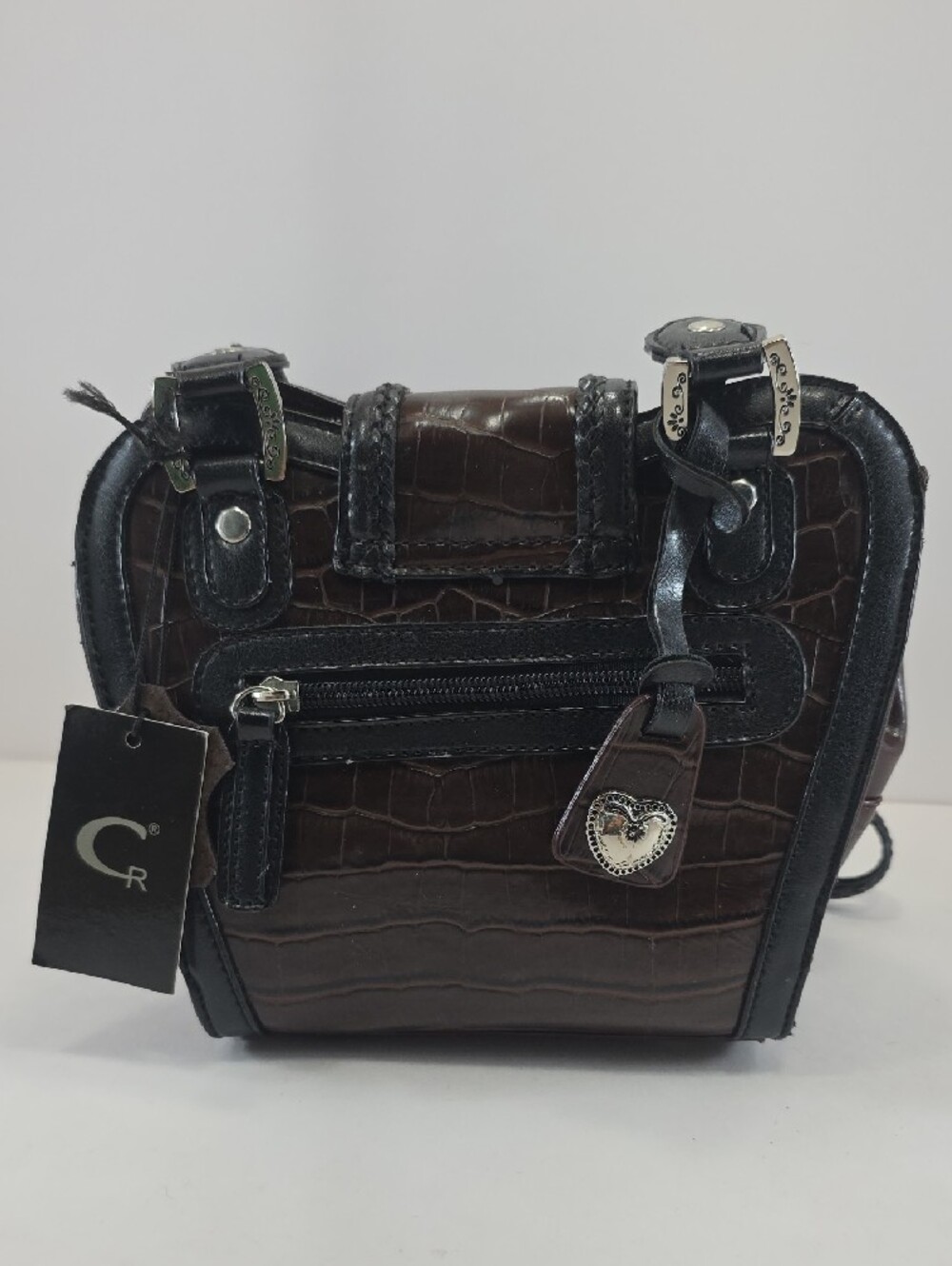 CR Western Croc Embossed Brown Black Shoulder Bag Y2K Purse - Picture 4 of 15